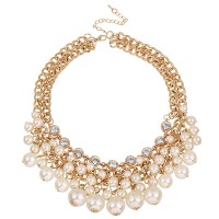 Crystals & Ivory Pearls Cluster Bib Necklace